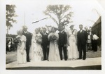 Wedding party outside brick church after wedding of Andy and Elizabeth Duda, July 9, 1939