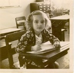 Katherine Georgette Mikler at her desk at St. Luke's first school, c. 1946-47