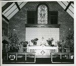 Chancel of the "1957 brick church," decorated for Christmas. c. 1957-60