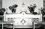 Chancel of the "1957 brick church," decorated for Christmas. c. 1957-60