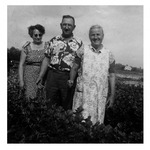 Maria Lukas with visitors on Lukas Farm, c.1940s, Enhanced