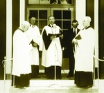 Dedication ceremony on steps of Lutheran Haven. May 30,1948, Enhanced