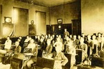 Oviedo School Classroom, c.1912. Slavia student, John Duda, is seated near windows, Enhanced