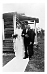 Wedding of Mary Mikler to Paul Tesinsky in original church. August 21,1938, Black and White
