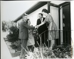 Supt. Mickey and Betty Kohany greet the Marceks at Lutheran Haven Superintendent's home, c.1965