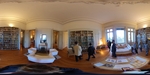 Exploring the interior of Villa Ocampo with visitors walking through a library and art displays in Beccar, Buenos Aires by Wendy Howard