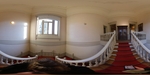 360 view of the grand staircase inside Villa Ocampo in Beccar, Buenos Aires, highlighting historical architecture and natural light by Wendy Howard