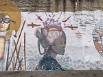 Mural of Woman with Image of Heart Superimposed on Head with Knives Pointing at It, Luján, Buenos Aires