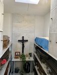 View Inside a Mausoleum, Featuring Coffin Draped in Flag of Argentina.  Recoleta Cemetery 2