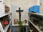 View Inside a Mausoleum, Featuring Coffin Draped in Flag of Argentina. Recoleta Cemetery 4 by Wendy Howard