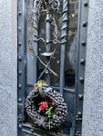 Bronze Wreath Decorating Entrance to Tomb Featuring Elegant Grille. Recoleta Cemetery by Wendy Howard