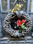Detail. Bronze Wreath Decorating Entrance to Tomb Featuring Elegant Grille. Recoleta Cemetery
