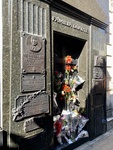 Facade of Duarte Family Mausoleum, With Plaques and Flowers. Recoleta Cemetery