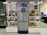 Trophies displayed at Universidad Catolica Argentina in Puerto Madero, Buenos Aires showcasing student achievements and sports honors by Wendy Howard