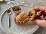 Delicious empanada served at Lamadrid Estate Wines in Mendoza during a relaxed dining experience with friends by Wendy Howard