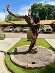 Wooden sculpture at Lamadrid Estate Wines showcases craftsmanship in Mendoza, Argentina by Wendy Howard
