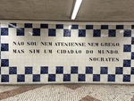Wall art featuring a quote by Socrates in the Lisboa metro station by Wendy Howard